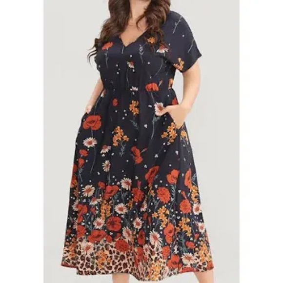 BloomChic Dresses & Skirts - Navy Floral V Neck Dress